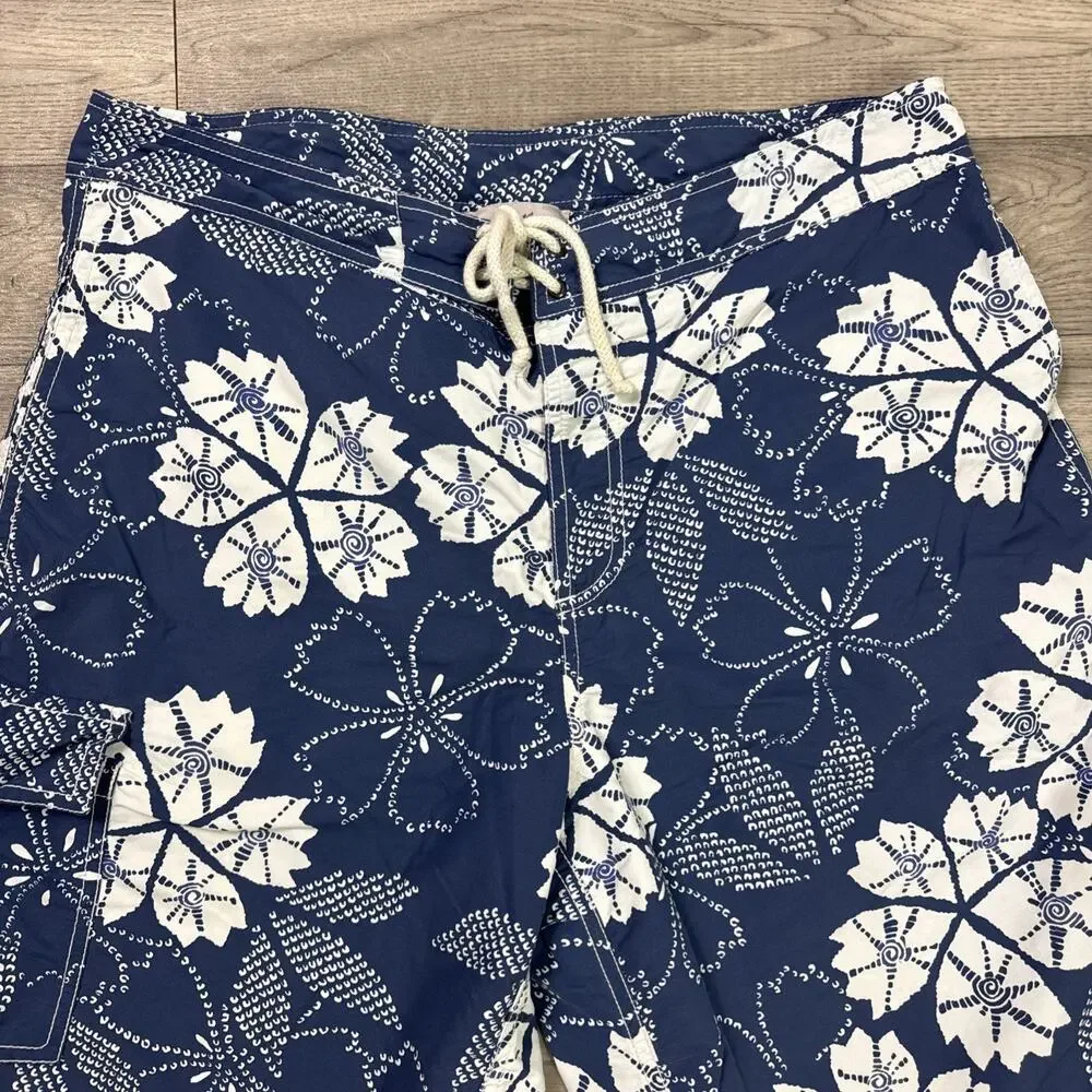 Hickey Freeman Swim Trunks Board Shorts Navy Blue Print Pattern sz L